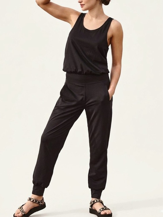 Sweaty Betty Pants - Sweaty Betty Gary Black Sleeveless Scoop Neck Jumpsuit Pockets Size M Athleisure